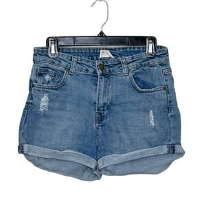 Bershka blue jean distressed cuffed shorts size 6